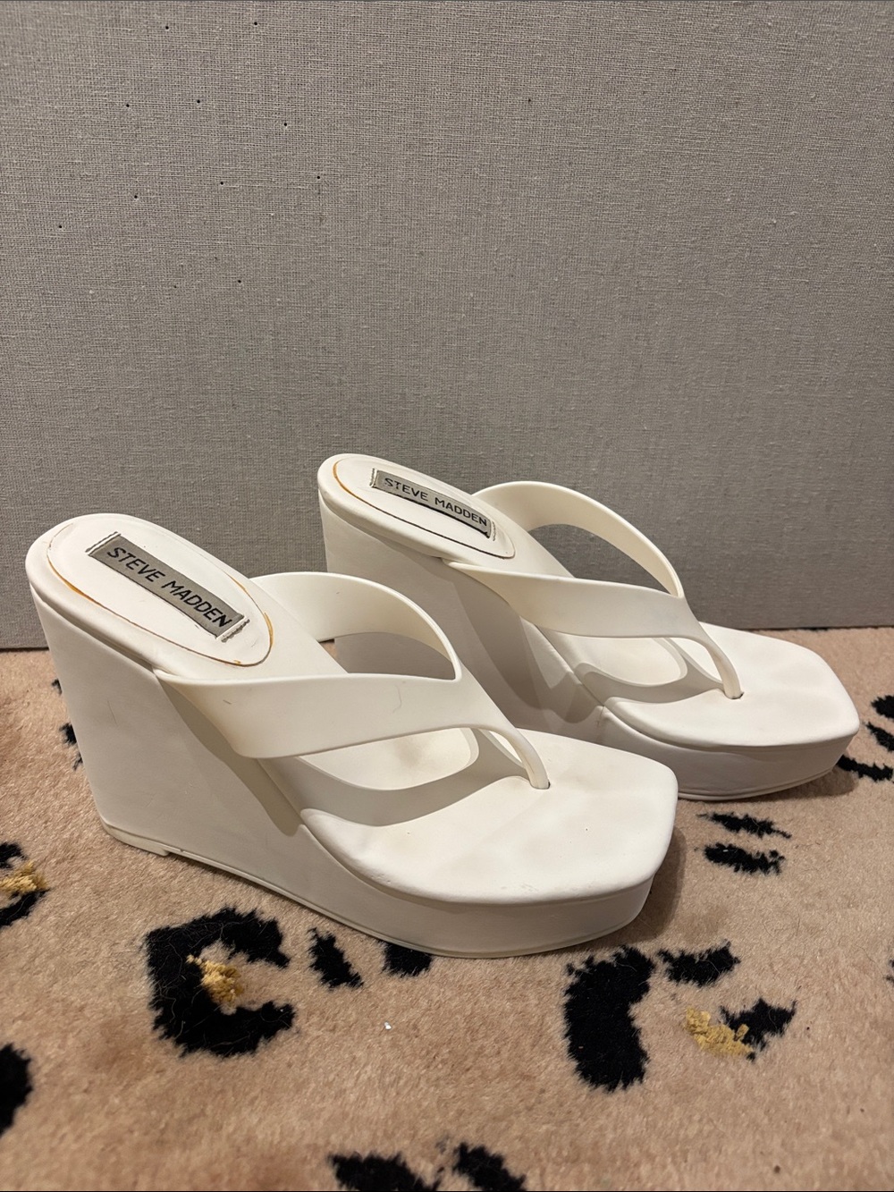 Steve Madden White Platform Wedge Flip-Flops